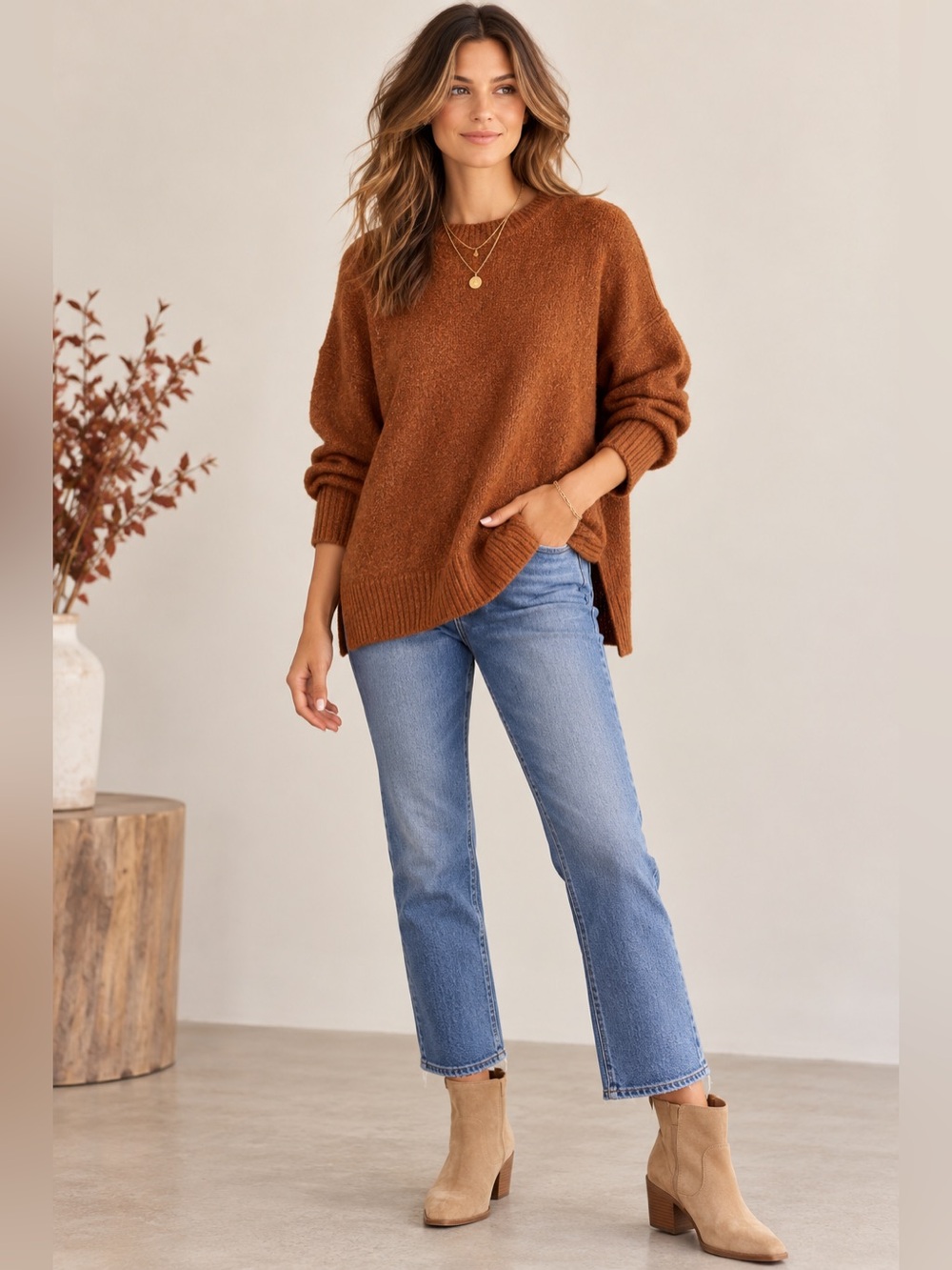 Treasure & Bond Oversized Terracotta Sweater S Lightweight Slouchy Crewneck Knit
